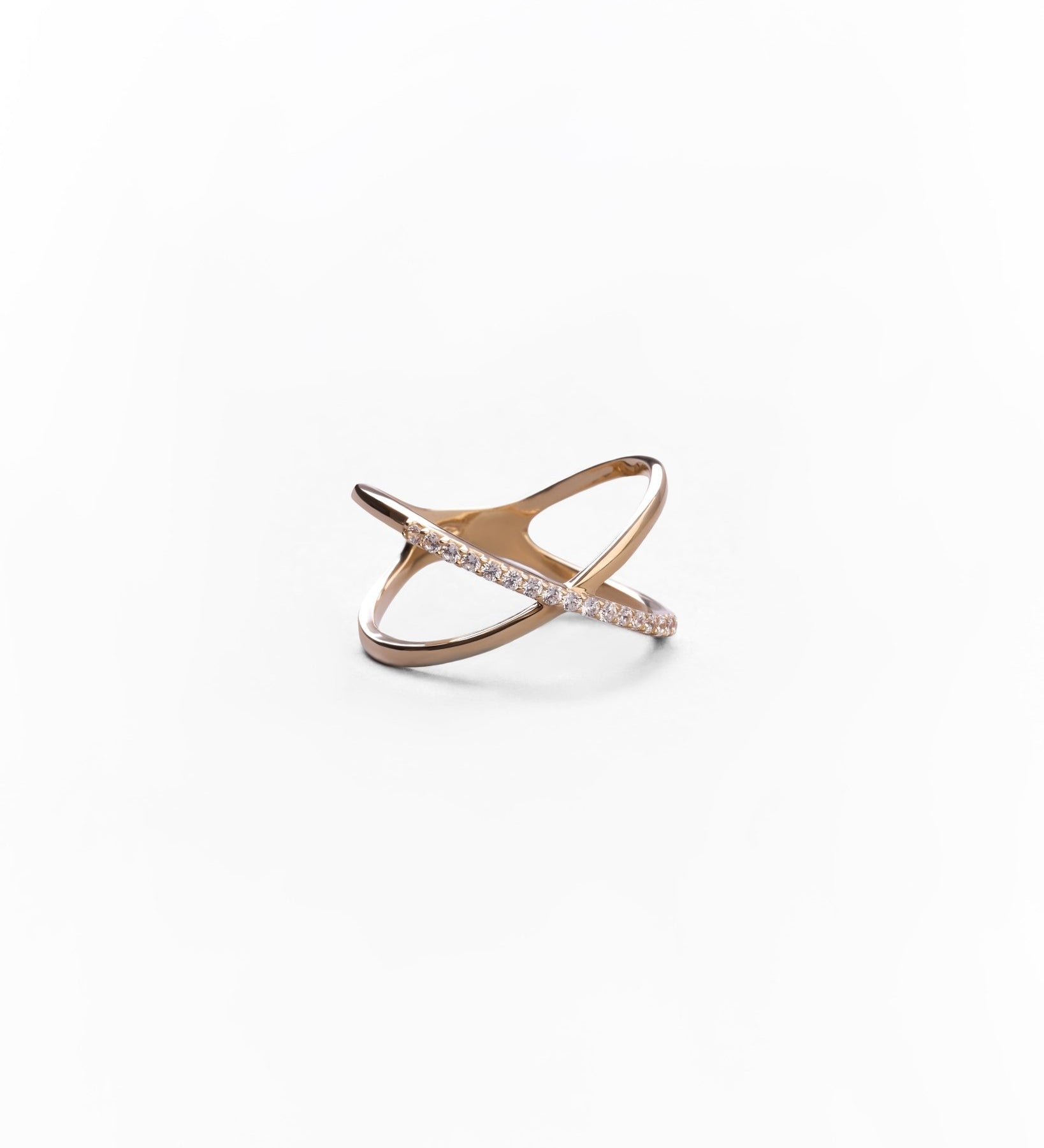 Anello Incrociato con Zirconi Pavé in Oro 14K - GIOIELLO ITALIANO