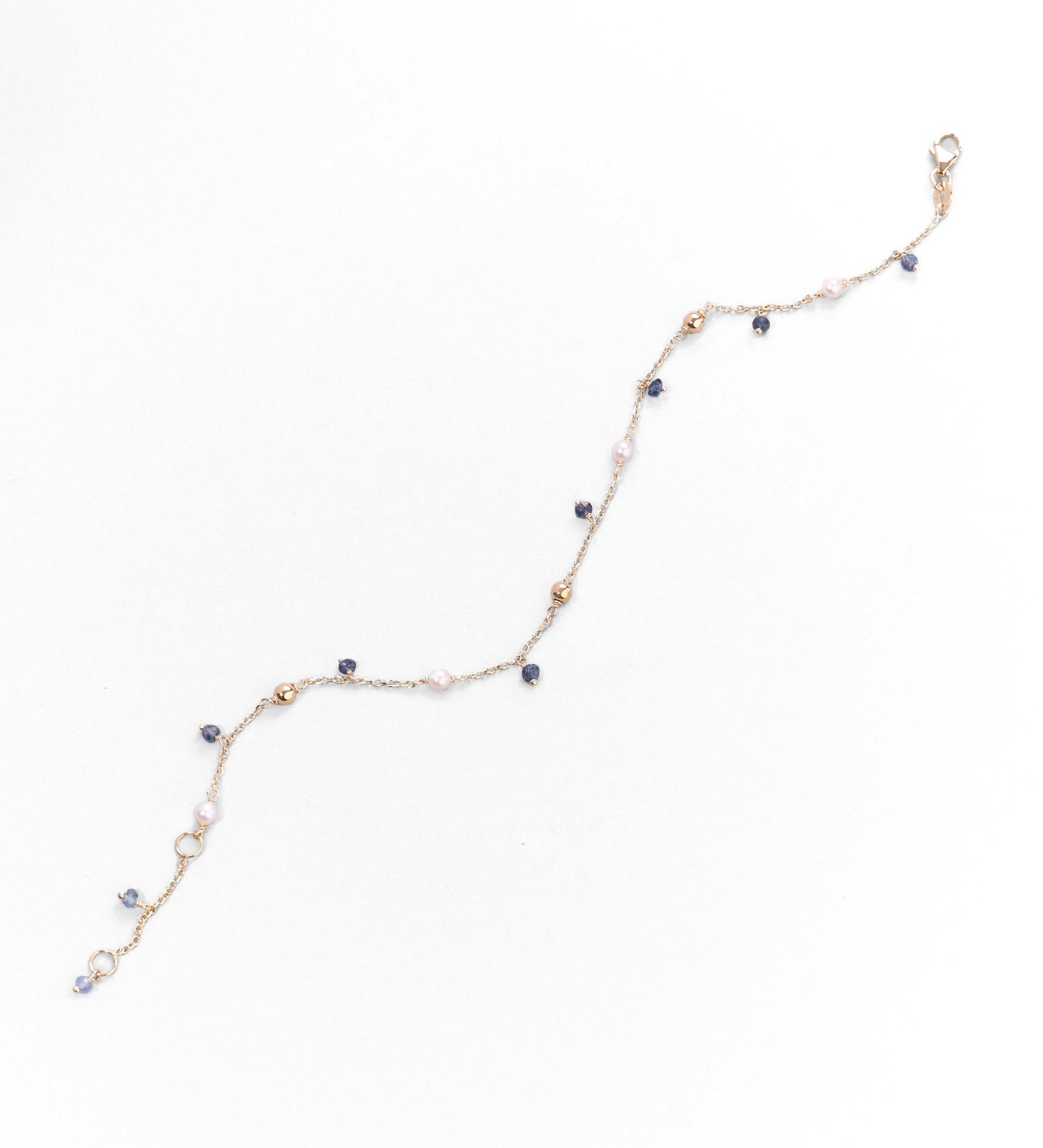 Bracciale Sottile con Pietre Colorate e Perle in Oro 14K - GIOIELLO ITALIANO