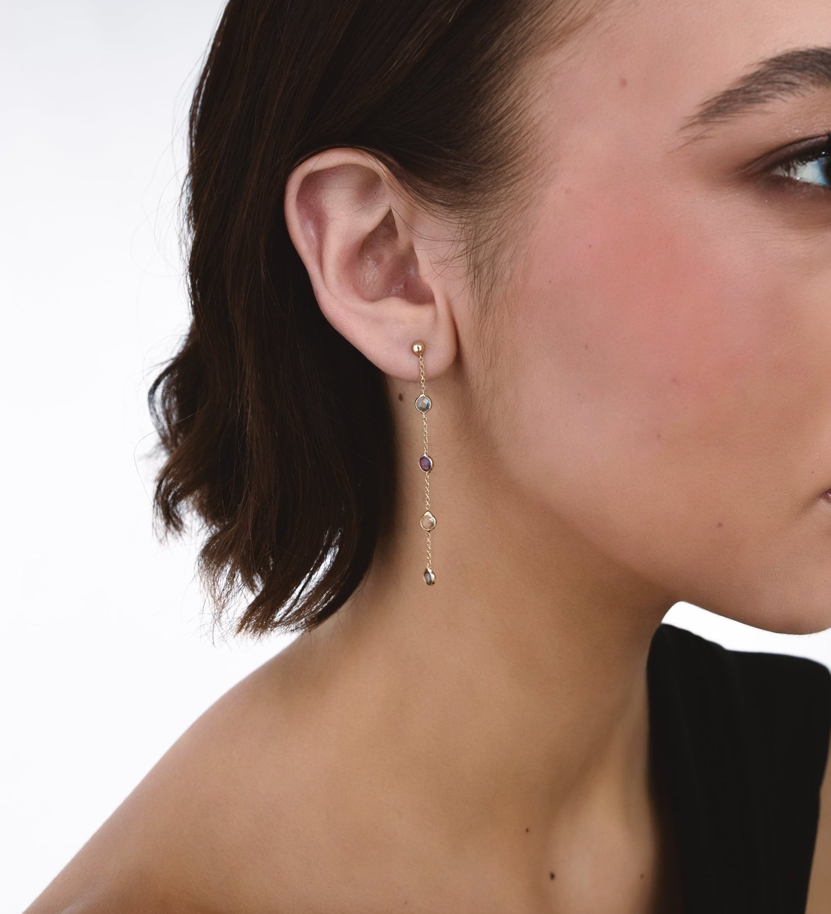 Orecchini a Pendente Lungo in Oro 14K con Pietre Colorate - GIOIELLO ITALIANO