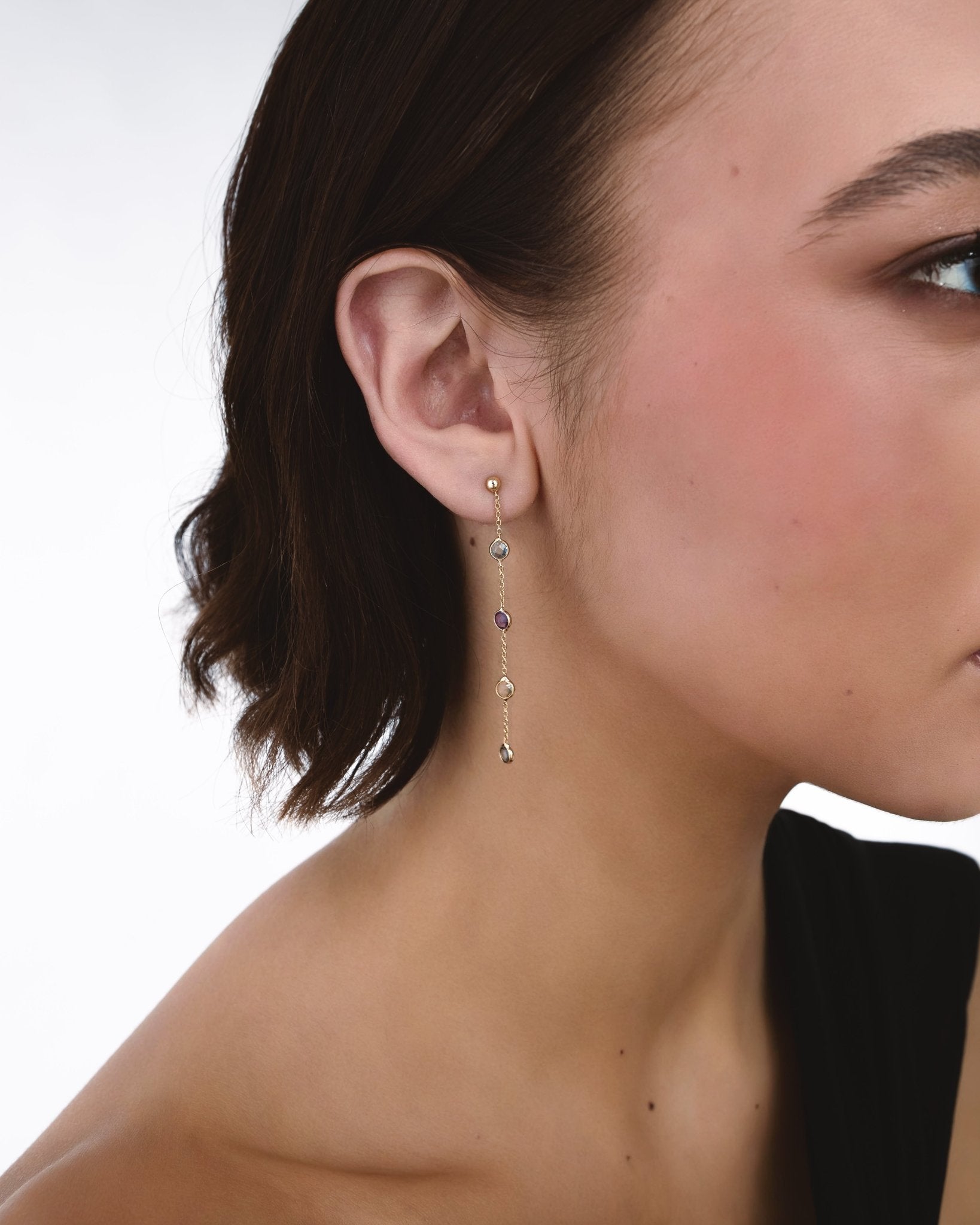 Orecchini a Pendente Lungo in Oro 14K con Pietre Colorate - GIOIELLO ITALIANO