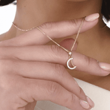 Pendente a Mezzaluna in Oro 14K con Zirconi - GIOIELLO ITALIANO