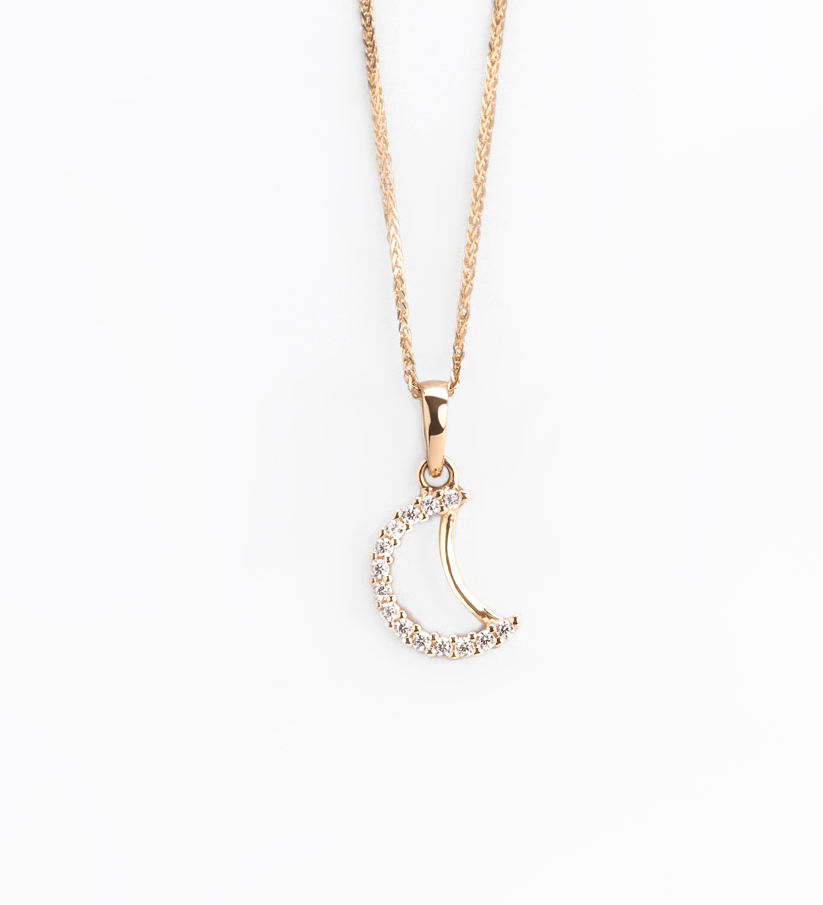 Pendente a Mezzaluna in Oro 14K con Zirconi - GIOIELLO ITALIANO