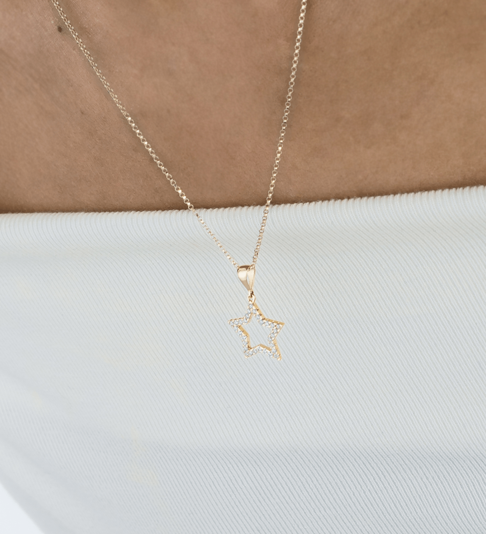 Pendente a Stella in oro 14K con Pavé di Zirconi - GIOIELLO ITALIANO