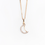 Pendente a Mezzaluna in Oro 14K con Zirconi