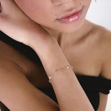 Bracciale Sottile con Pietre Colorate e Perle in Oro 14K