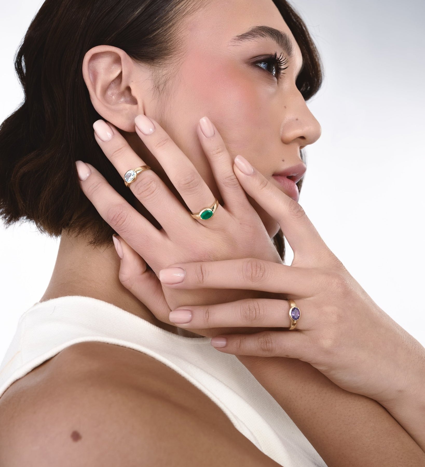 Anello con Grande Pietra Colorata in Oro 14K - GIOIELLO ITALIANO