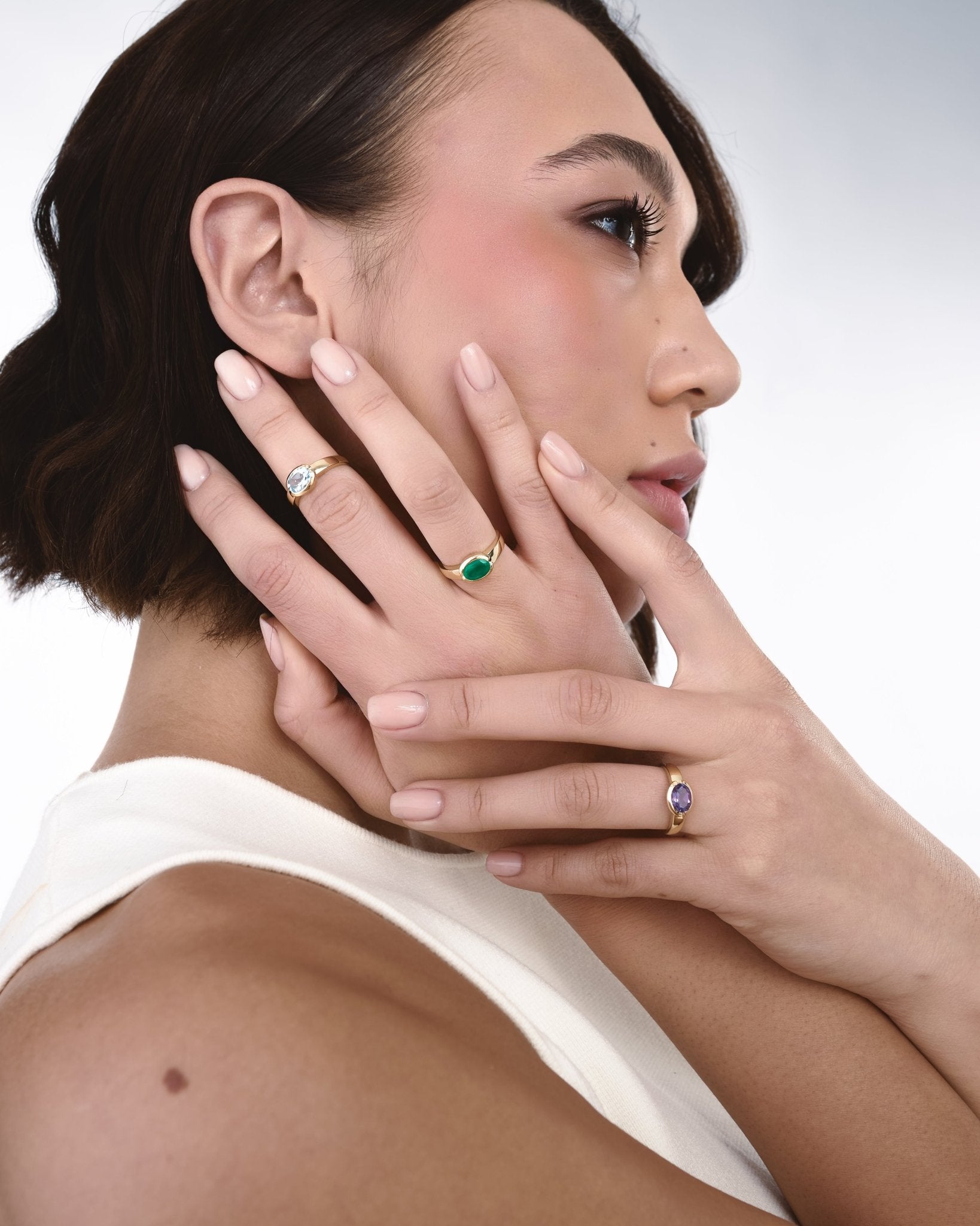 Anello con Grande Pietra Colorata in Oro 14K - GIOIELLO ITALIANO