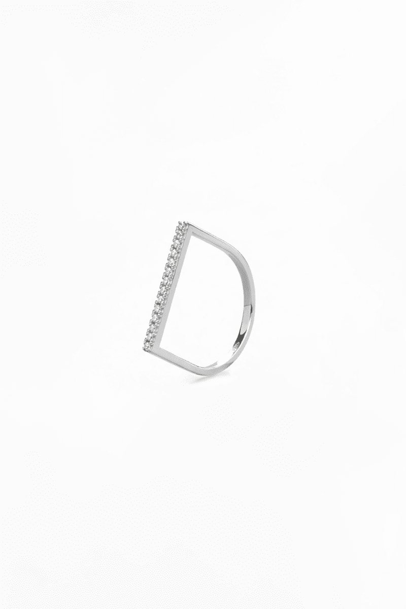 Anello Geometrico Mezzo Quadrato con Pavé di Zirconi in Oro 14K - GIOIELLO ITALIANO