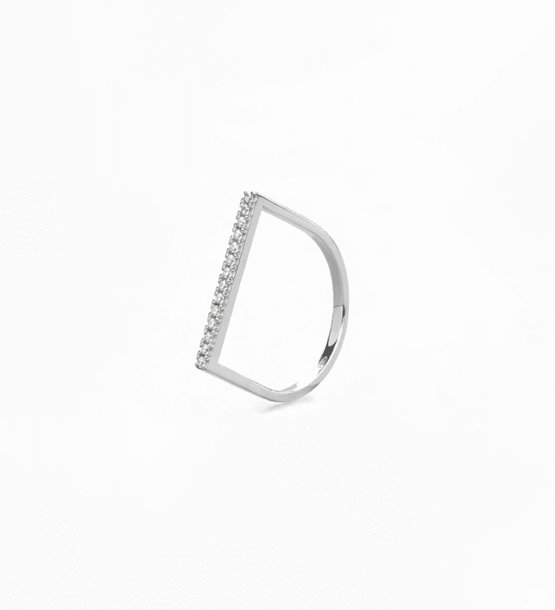 Anello Geometrico Mezzo Quadrato con Pavé di Zirconi in Oro 14K - GIOIELLO ITALIANO