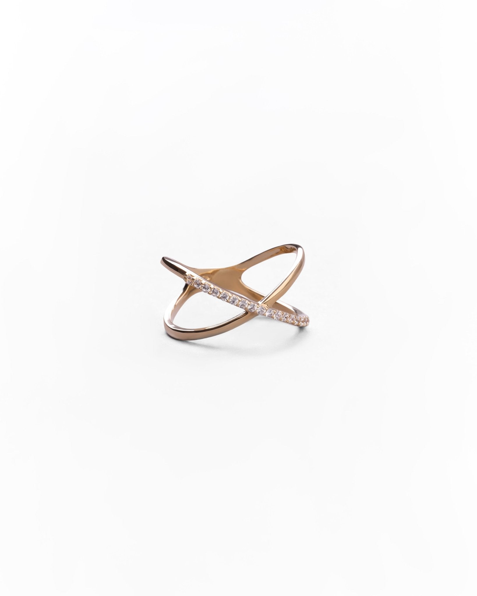Anello Incrociato con Zirconi Pavé in Oro 14K - GIOIELLO ITALIANO