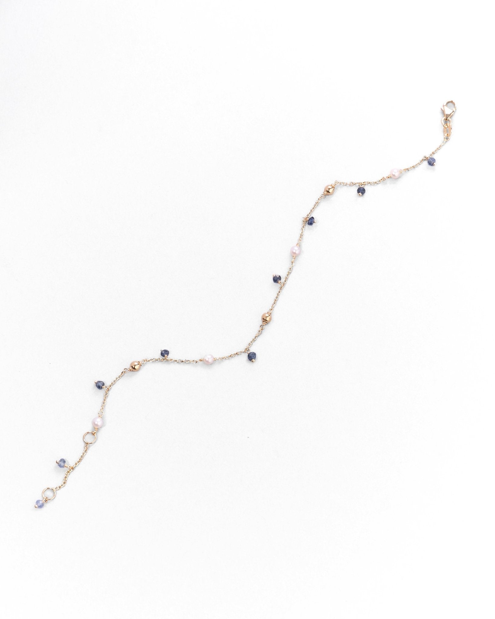Bracciale Sottile con Pietre Colorate e Perle in Oro 14K - GIOIELLO ITALIANO