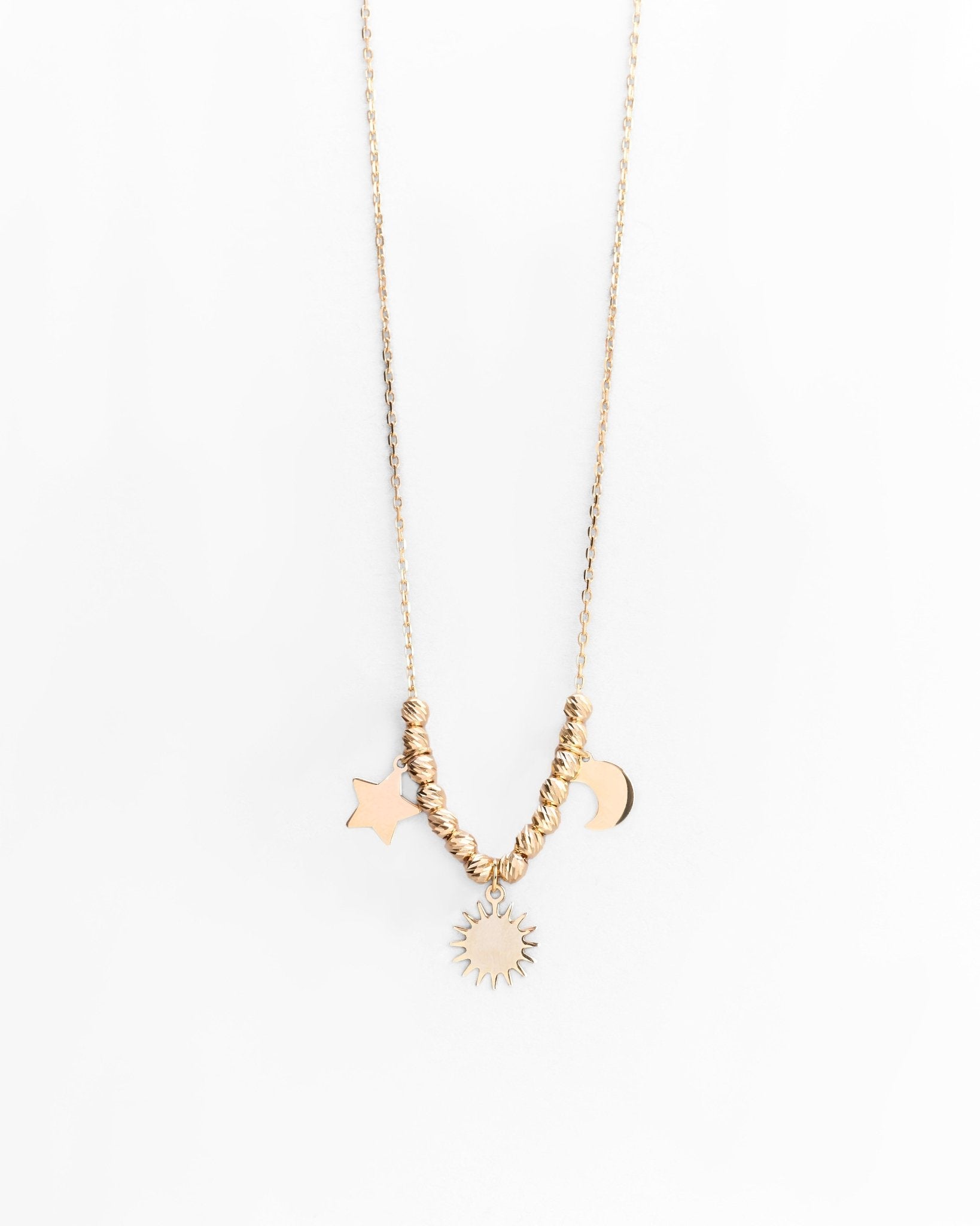 Collana Solari con Pendenti Luna, Sole e Stella in Oro 14K - GIOIELLO ITALIANO