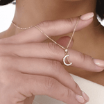Pendente a Mezzaluna in Oro 14K con Zirconi - GIOIELLO ITALIANO