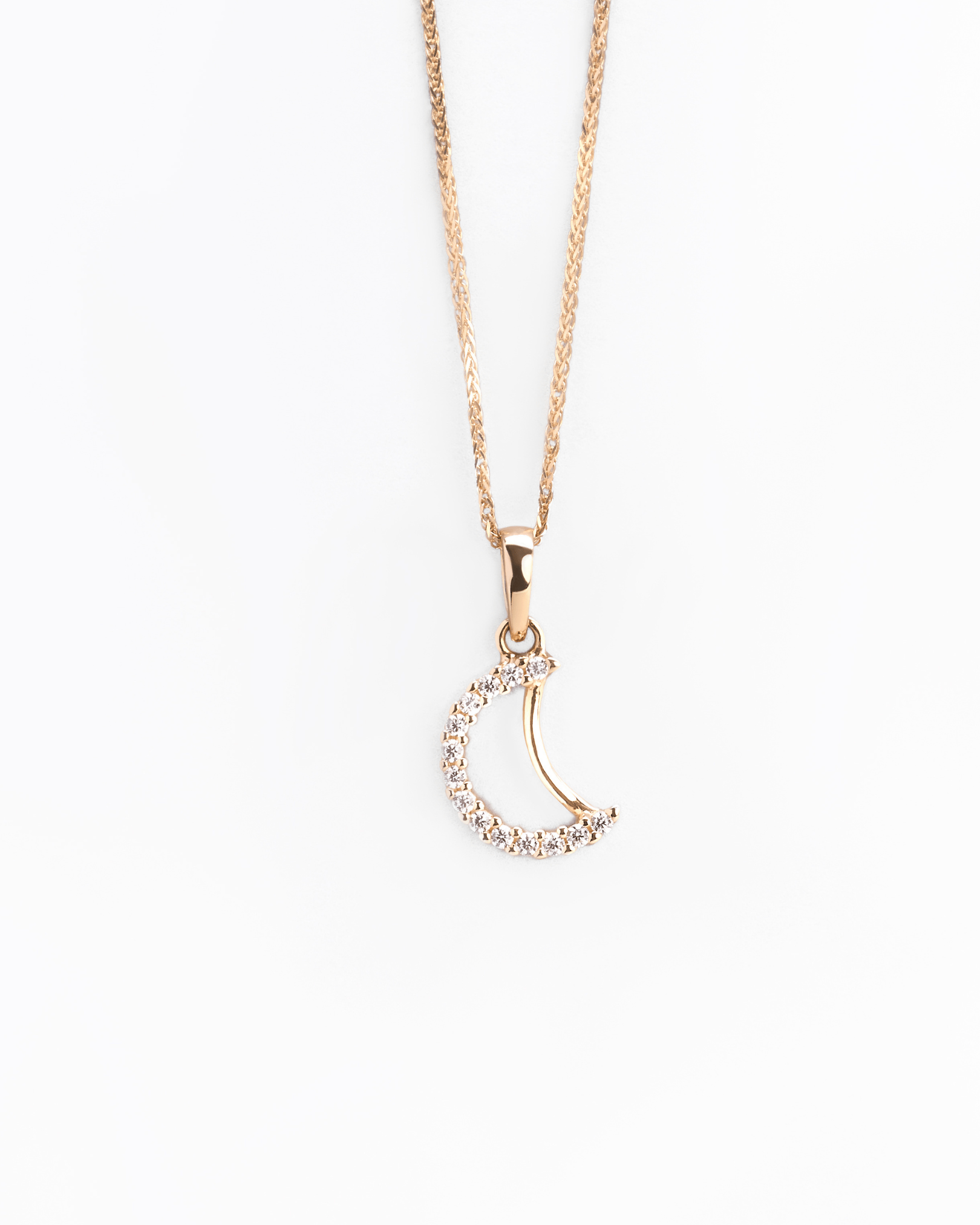 Pendente a Mezzaluna in Oro 14K con Zirconi - GIOIELLO ITALIANO