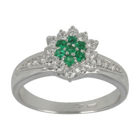 18kt white gold ring with diamonds and emeralds | Gioiello Italiano