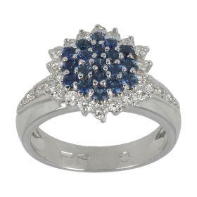 Anello in oro bianco 18kt con diamanti e zaffiri blu | Gioiello Italiano