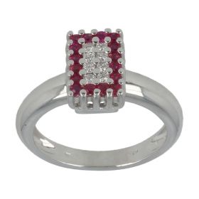 18kt white gold ring with diamonds and rubies | Gioiello Italiano