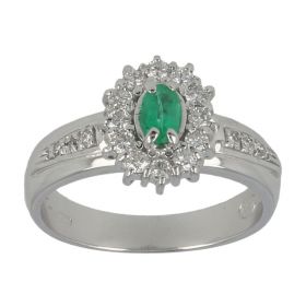 18kt white gold ring with diamonds and emeralds | Gioiello Italiano