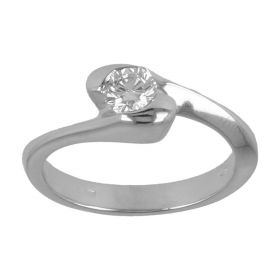 18kt white gold contrarié solitaire ring with 0.4ct diamond | Gioiello Italiano
