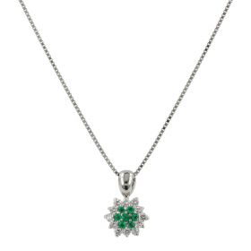 Collana in oro bianco 18kt con diamanti e smeraldi | Gioiello Italiano