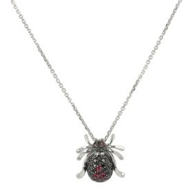 Black Widow necklace in 18kt white gold with black diamonds and rubies | Gioiello Italiano