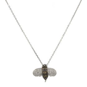 18kt white gold Bee necklace with white and black diamonds and yellow sapphires | Gioiello Italiano