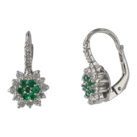 18kt white gold earrings with 0.9ct diamonds and 0.5ct emeralds | Gioiello Italiano