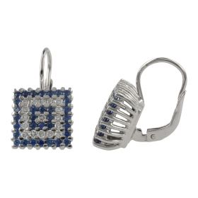 18kt white gold square earrings with diamonds and blue sapphires | Gioiello Italiano