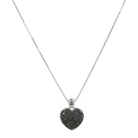 18kt white gold heart necklace paved with black diamonds | Gioiello Italiano