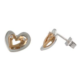 18kt white and rose gold heart earrings with diamonds | Gioiello Italiano