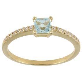 Yellow gold ring with blue square topaz | Gioiello Italiano