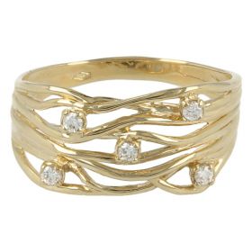 14kt gold ring with five zircons | Gioiello Italiano