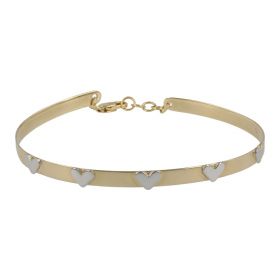 Bangle bracelet with hearts in 14kt yellow and white gold | Gioiello Italiano