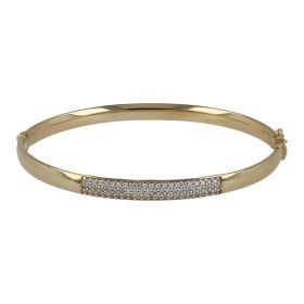 Hollow yellow gold bangle bracelet with white zircons | Gioiello Italiano
