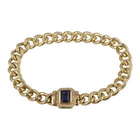 Solid yellow gold curb bracelet with iolite | Gioiello Italiano