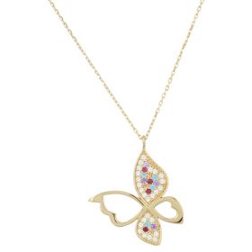 Yellow gold necklace with butterfly and colored zircons | Gioiello Italiano