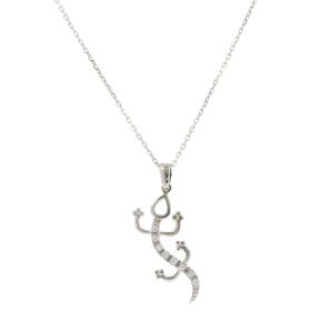 "Gecko" necklace in 14kt white gold and zircons | Gioiello Italiano
