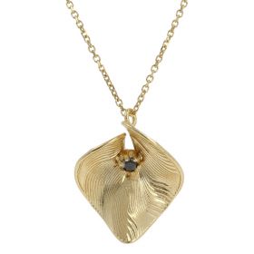 14kt yellow gold necklace with leaf and black cubic zirconia | Gioiello Italiano