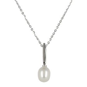 White gold necklace with oval natural pearl | Gioiello Italiano