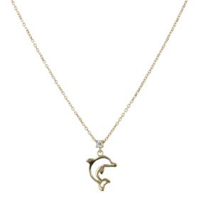 Dolphin necklace in 14kt yellow gold with cubic zirconia | Gioiello Italiano