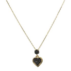 Yellow gold necklace with heart and black zircons | Gioiello Italiano