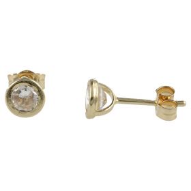Yellow gold round point light earrings with cubic zirconia | Gioiello Italiano