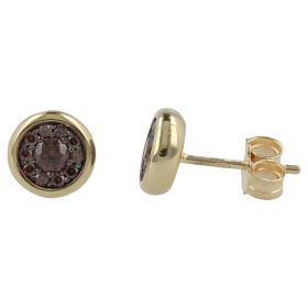 Button earrings in yellow gold with brown zircons | Gioiello Italiano