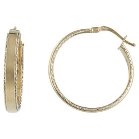 Yellow gold hoop earrings with white diamond-cut wire | Gioiello Italiano