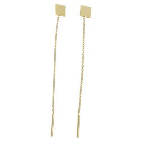 Pendant wire earrings in 14kt yellow gold with shining square | Gioiello Italiano