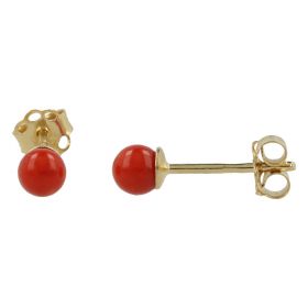 Stud earrings in yellow gold with coral paste | Gioiello Italiano