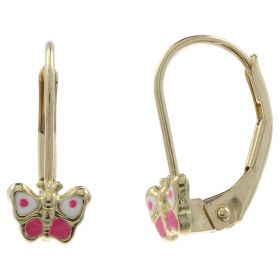 Girl's earrings in yellow gold with enamelled butterflies | Gioiello Italiano