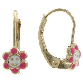 Earrings in 14kt yellow gold for girls with white and pink enamel | Gioiello Italiano