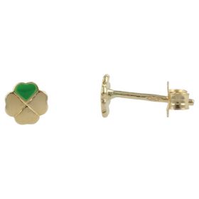 Earrings with four-leaf clover in yellow gold and enamel | Gioiello Italiano