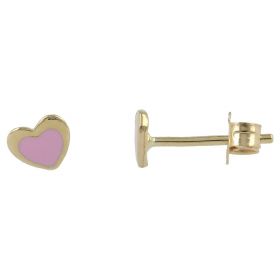 Heart earrings in yellow gold with pink enamel | Gioiello Italiano